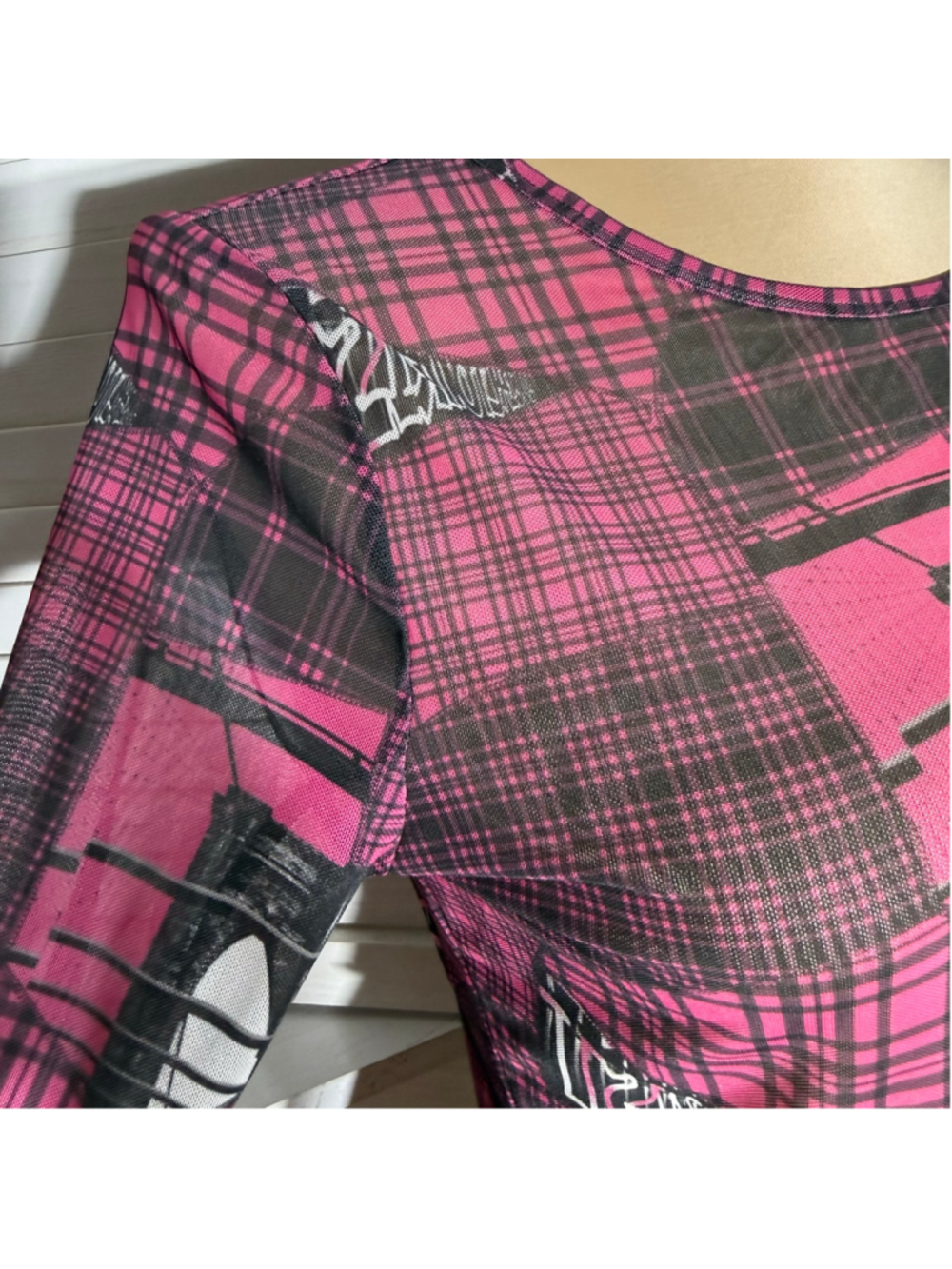 NWOT Social Tourist mesh crop top Hollister plaid long sleeves punk alt grunge M - Picture 6 of 11